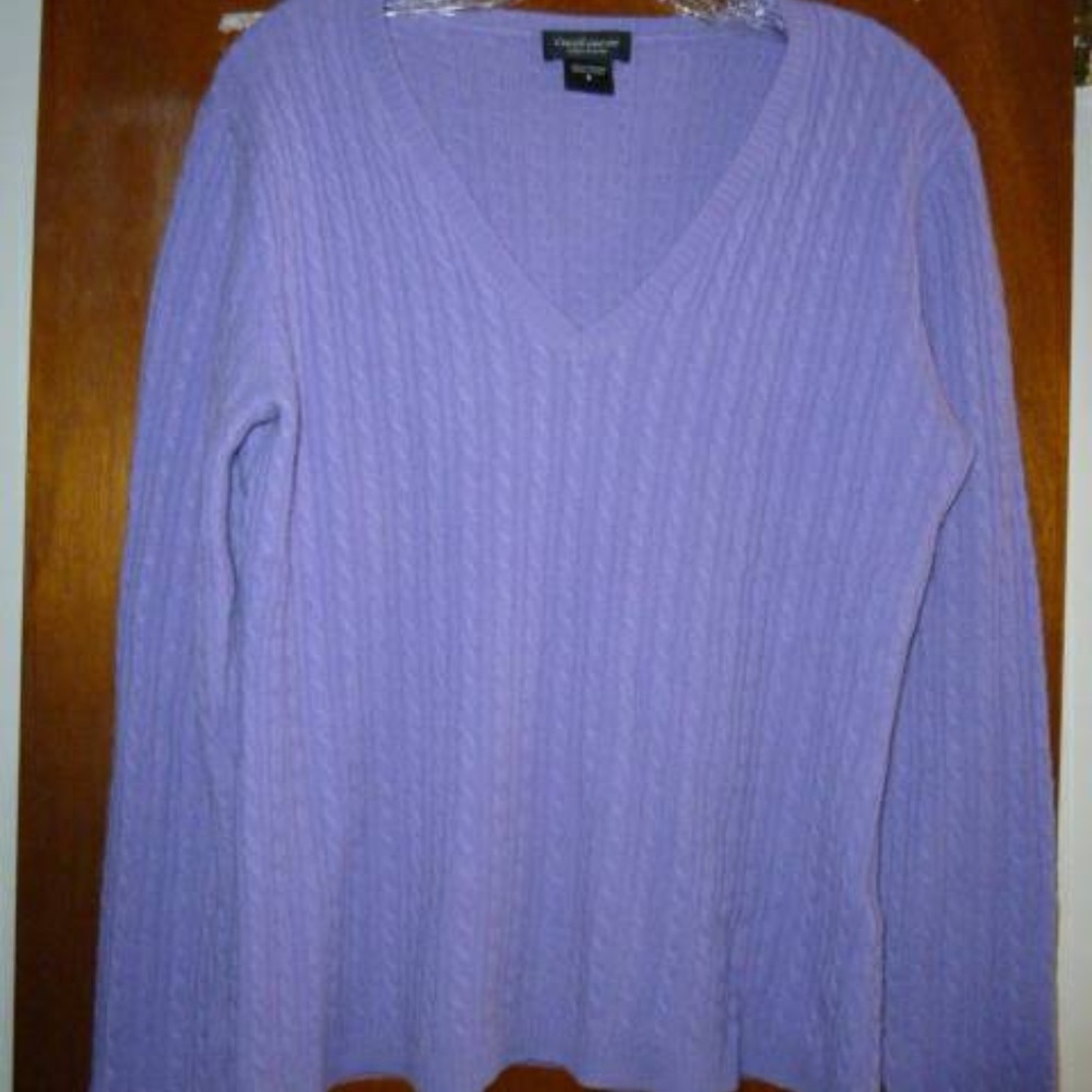 Purple Cashmere Sweater S Small Cable Knit V Neck
